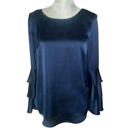 LENA GABRIELLE TIERED SLEEVE BLOUSE NAVY SMALL - Picture 1 of 9